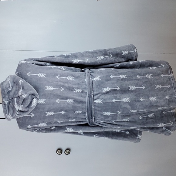 Day Dream by Berkshire Womens Gray Ultra Soft Fuzzy Hooded Robe Graphics Sz.L/XL - Picture 6 of 11